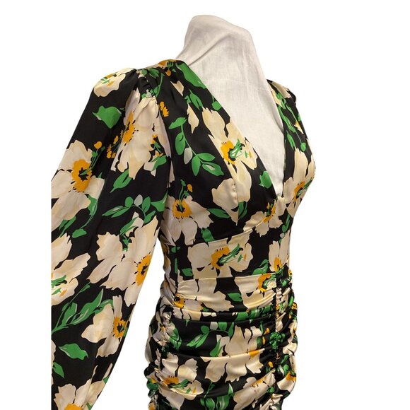 ASTR Black Floral Long Sleeve Ruched Mini Dress Size S - Picture 2 of 7